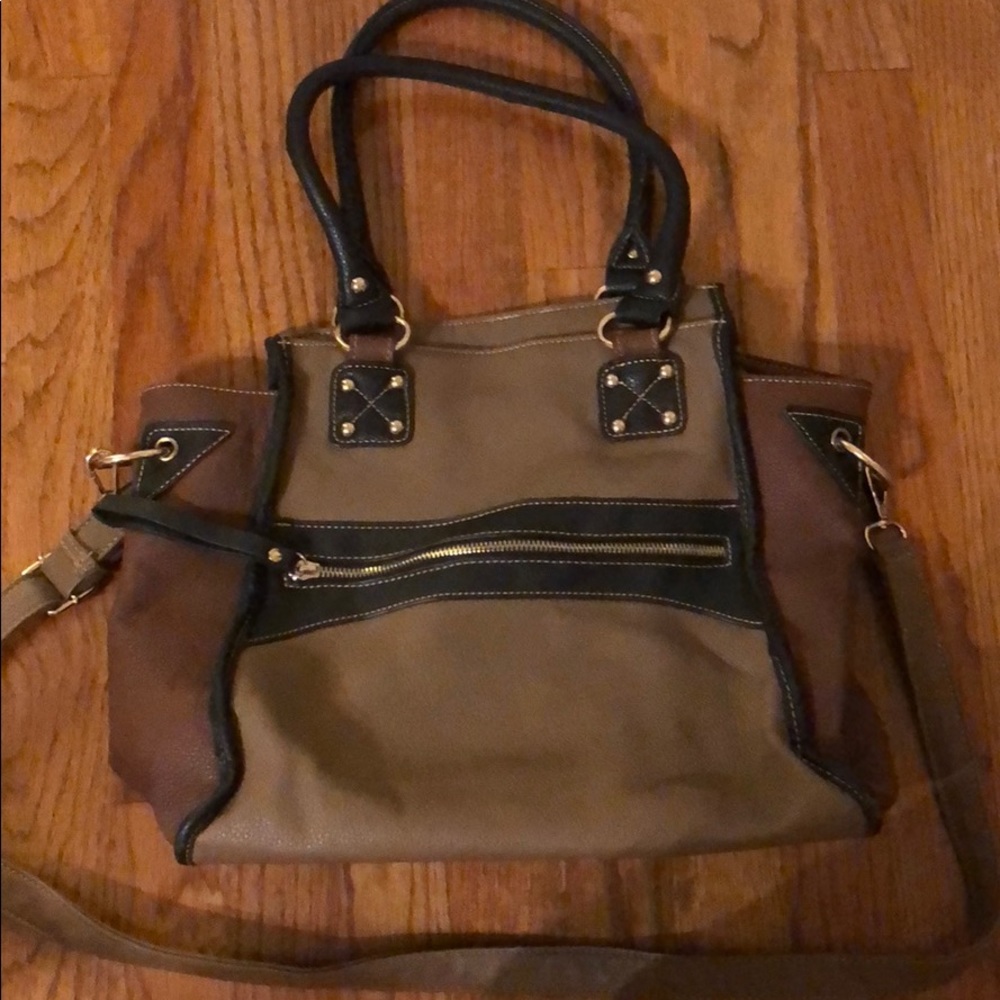 Black brown taupe purse with crossbody strap